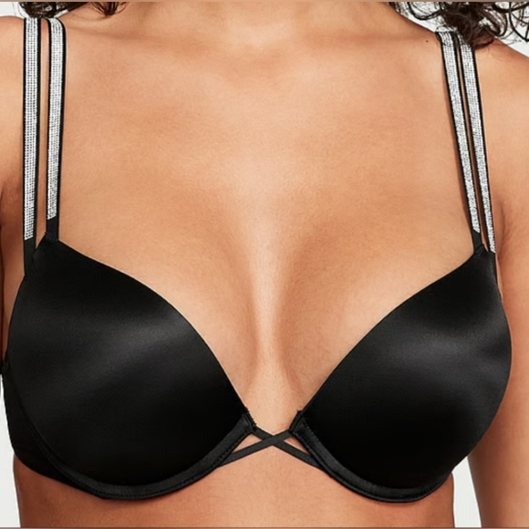 34B 34C 34D 34DD Victoria's Secret Double Shine Strap Bombshell Bra Black - Picture 1 of 3